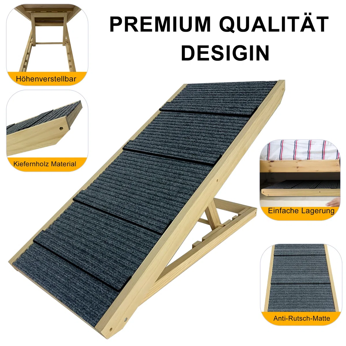 YRHome Lámpara plegable para perros de madera, para cama, sofá o coche, escaleras para mascotas, hasta 100 kg, portátil, para gatos, altura regulable, con inserto antideslizante,100 cm
