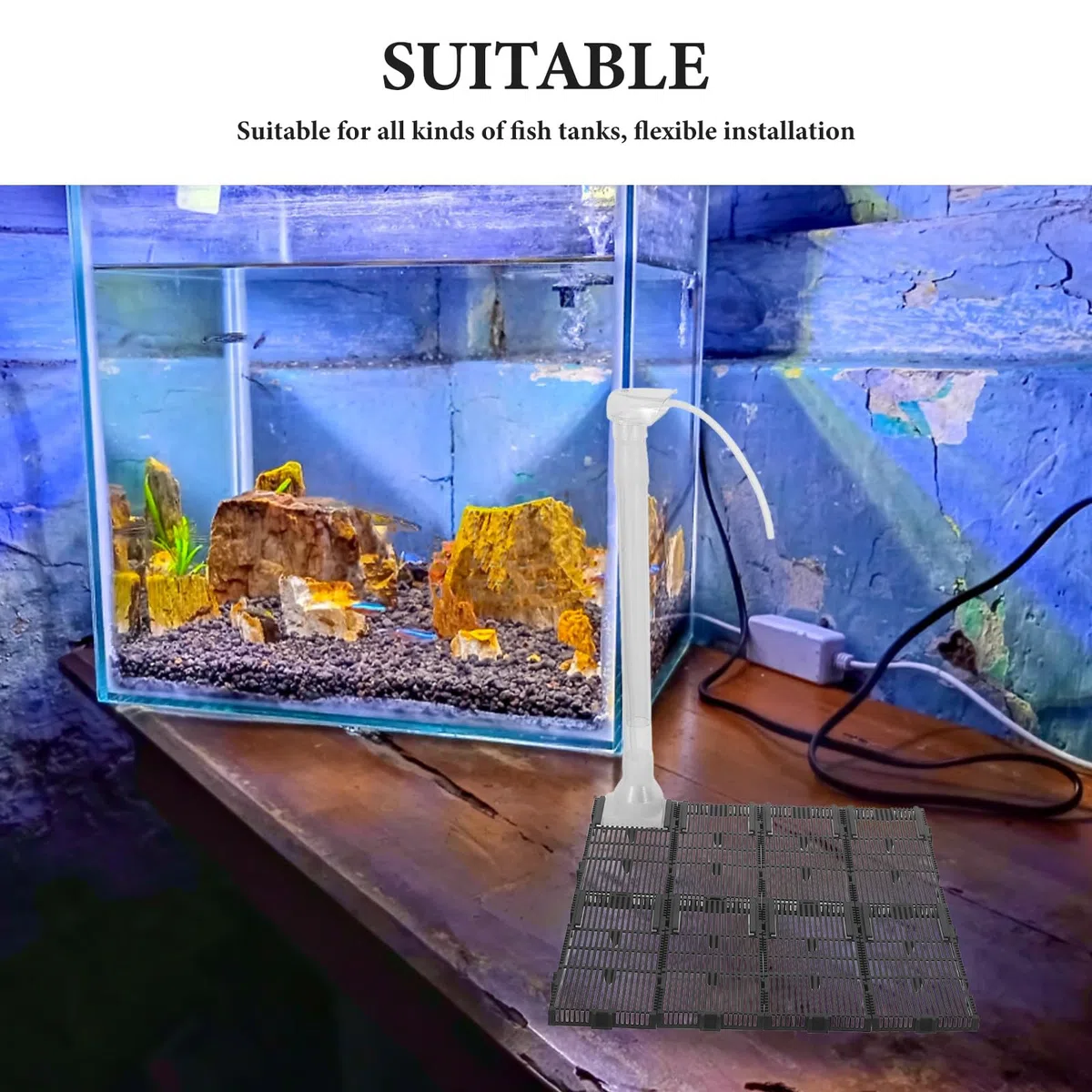 1 Juego de Filtro de Fondo para Acuario, 32 Placas de 14 x 7 cm, Sistema de Fondo para Agua Limpia, con Tubo de elevación para acuarios de Agua Dulce y Salada.