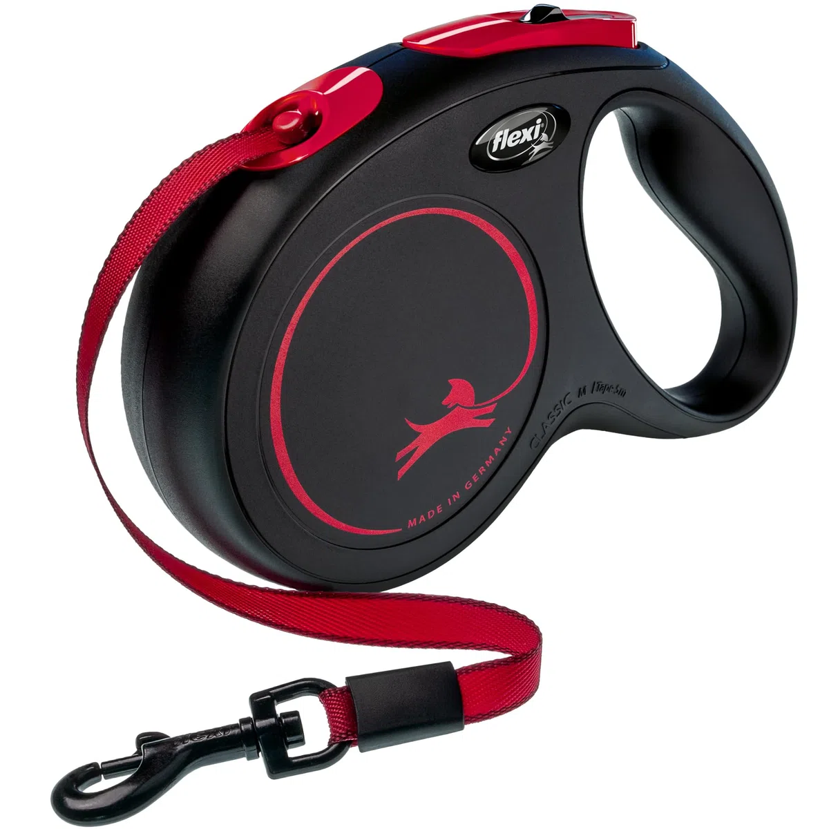 FLEXI Special Edition - Correa retráctil clásica para Perro (Cinta), ergonómica, Duradera y sin enredos, para Perros de hasta 55 Libras, 16 pies, Mediano, Negro y Rojo