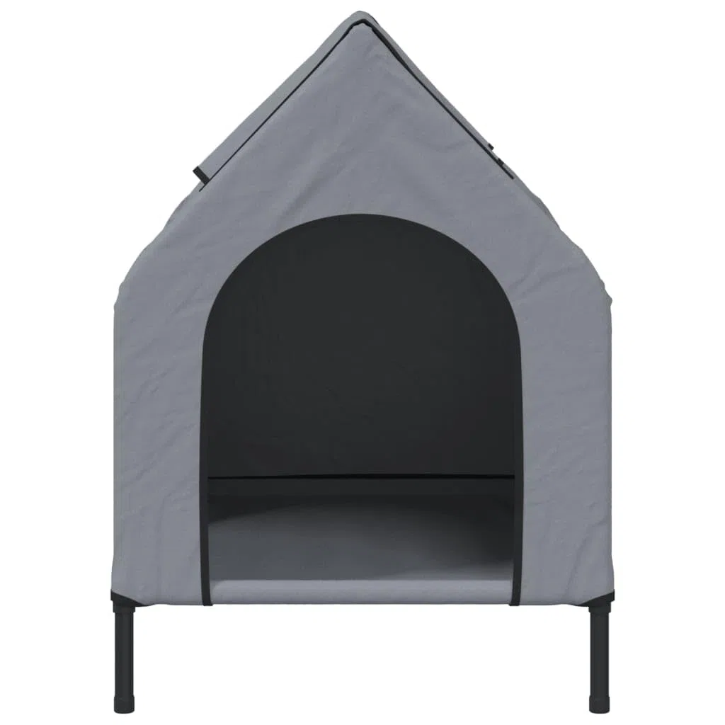 Caseta para perro gris claro de tela Oxford con estructura de acero con recubrimiento en polvo, diseño elevado con techo enrollable y ventana de textileno para ventilación, ligera caseta para mascotas