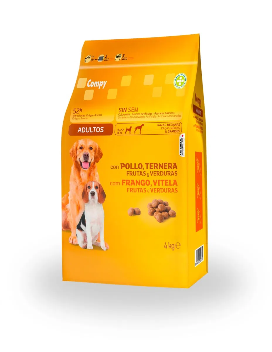 Comida Perro Adulto COMPY con Pollo, Ternera, Frutas y Verduras Razas Medianas y Grandes 18 kg