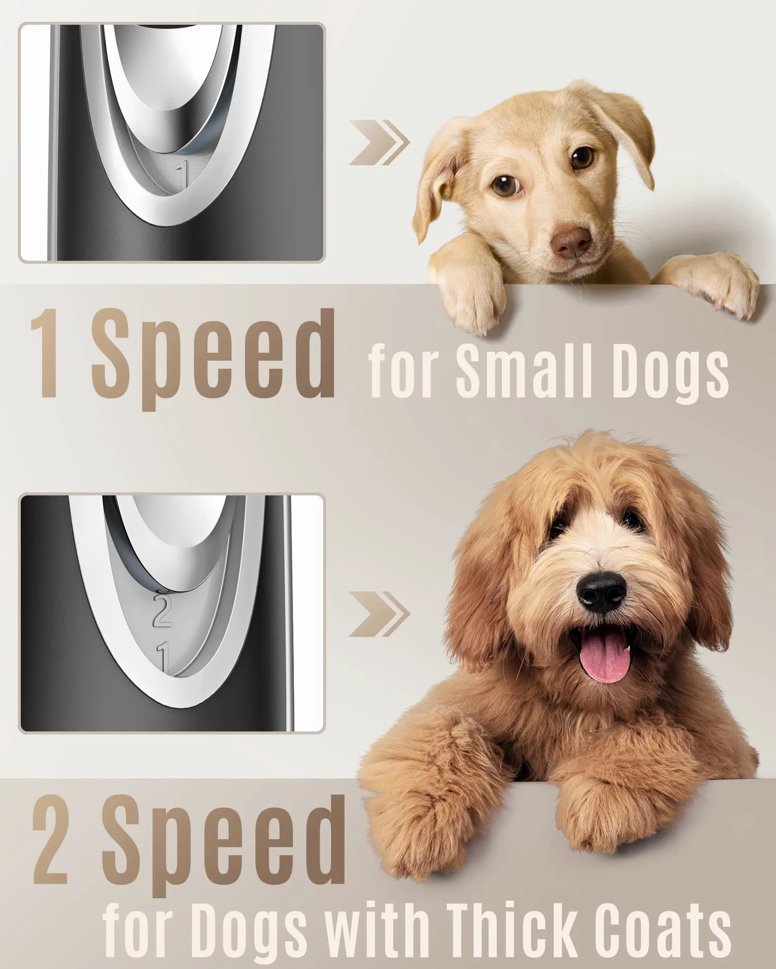 oneisall Cortapelos para perros de bajo ruido, 2 velocidades, kit de aseo silencioso recargable inalámbrico para mascotas cortapelos para perros pequeños y grandes, gatos y animales (plata)
