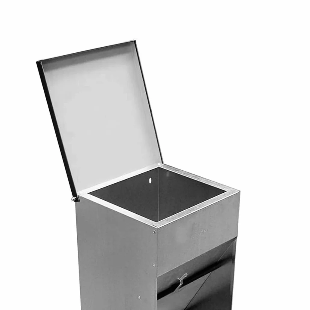 Comedero para Perros ( capacidad 42L / 30,2kg aprox.) - Tolva para Perros Galvanizada Premium - Con Tapa Para Mantener el Pienso Protegido de Ratones y Pájaros - Incluye expendedor de bolsitas