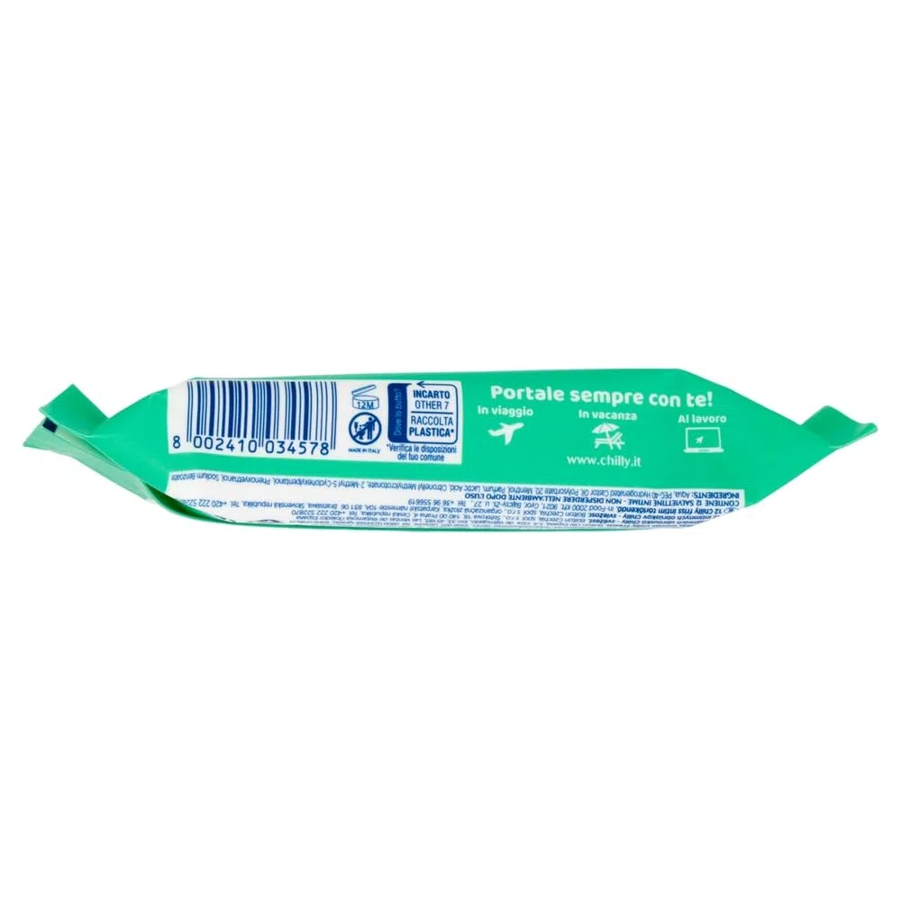Chilly Toallitas de higiene íntima frescas – frescor natural duradero – con mentol natural – Cada paquete contiene 12 toallitas + llavero Beni Culinari gratis