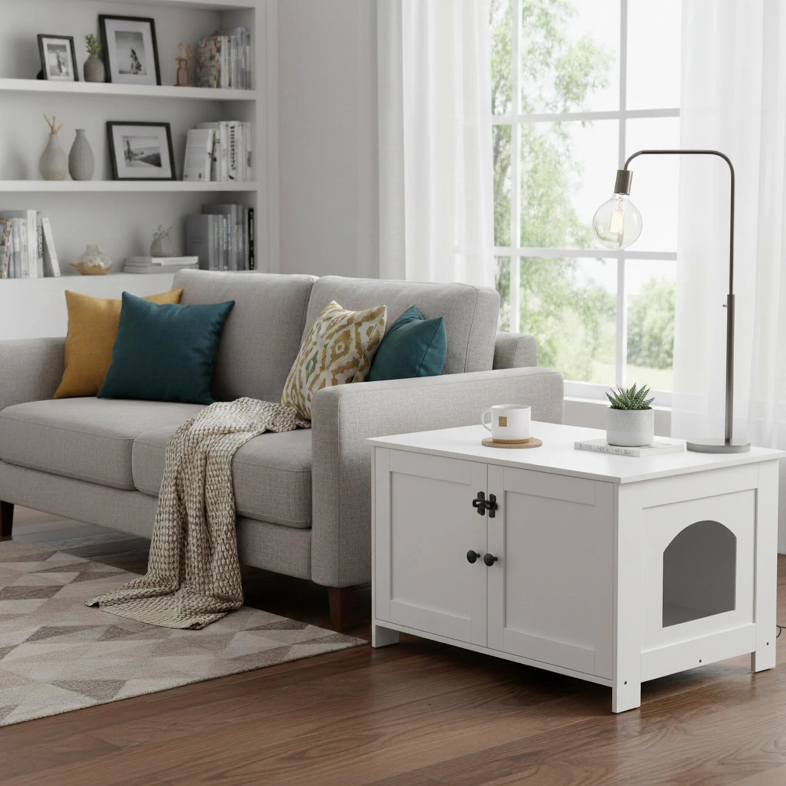 Relaxdays Armario para Gatos con Cerradura, Divisor y Entrada Lateral, HBT 46x78.5x44.5 cm, Blanco