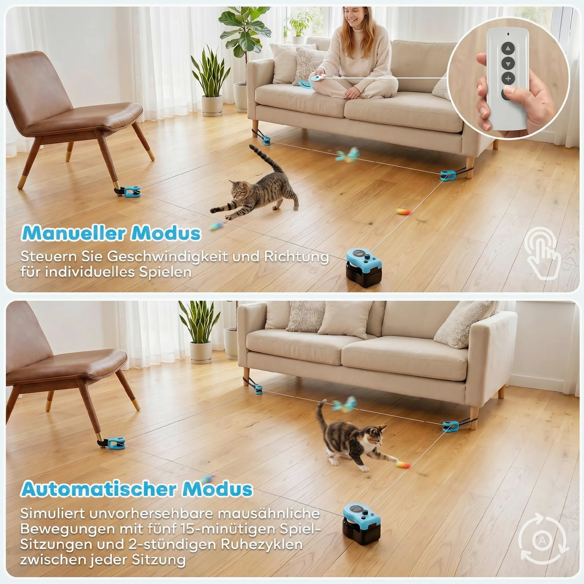 PawHut Juguete interactivo para gatos automático/teledirigido, cinta de correr para gatos autoempleo, juguete de caza de gatos simulado eléctrico con velocidad ajustable senderos ajustables