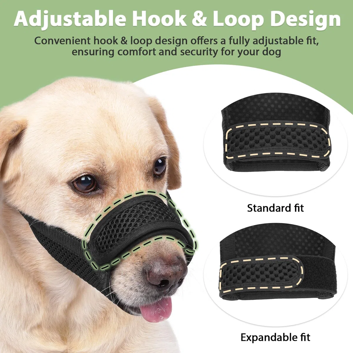 Mayerzon Bozal para perro con gancho y bucle para perros grandes, medianos y pequeños, bozales patentados de malla suave Beagle Labrador para morder, masticar, aseo, transpirable, ajustable, permite