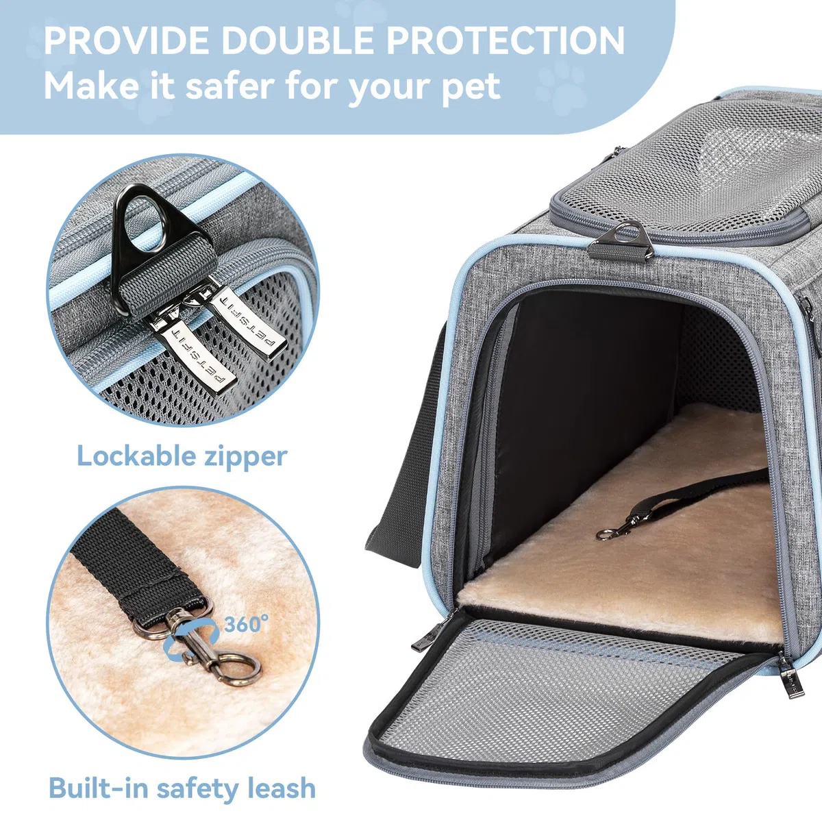 Petsfit - Transportín ampliable para perros, con forro polar, apto para la mayoría de aerolíneas, equipaje de mano, suave, plegable, con bolsillos