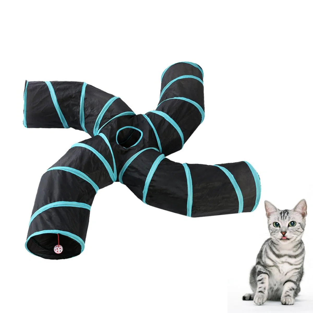 DOITOOL Túnel Plegable para Gatos S 4 Vías de Juego, Juguete Interactivo de Tubo para Mascotas, Diseño en Forma de S, Compacto y Duradero, Adecuado para Gatos Pequeños y Entretenimiento