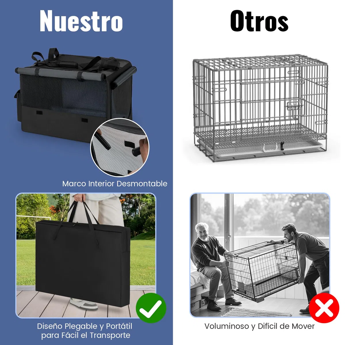 COSTWAY Transportín para Perros, Bolsa Transportin Portátil y Plegable para Mascotas con 2 Aberturas y Ventana, Cesta Interior de Malla, Bolsillos Laterales para Interior Exterior (80 x 65 x 42 cm)