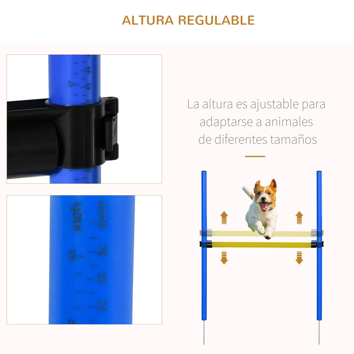 PawHut Set de Entrenamiento de Agilidad para Perros Obstáculos de Salto con Altura Ajustable Túnel para Perros y Bolsa de Transporte Azul y Amarillo