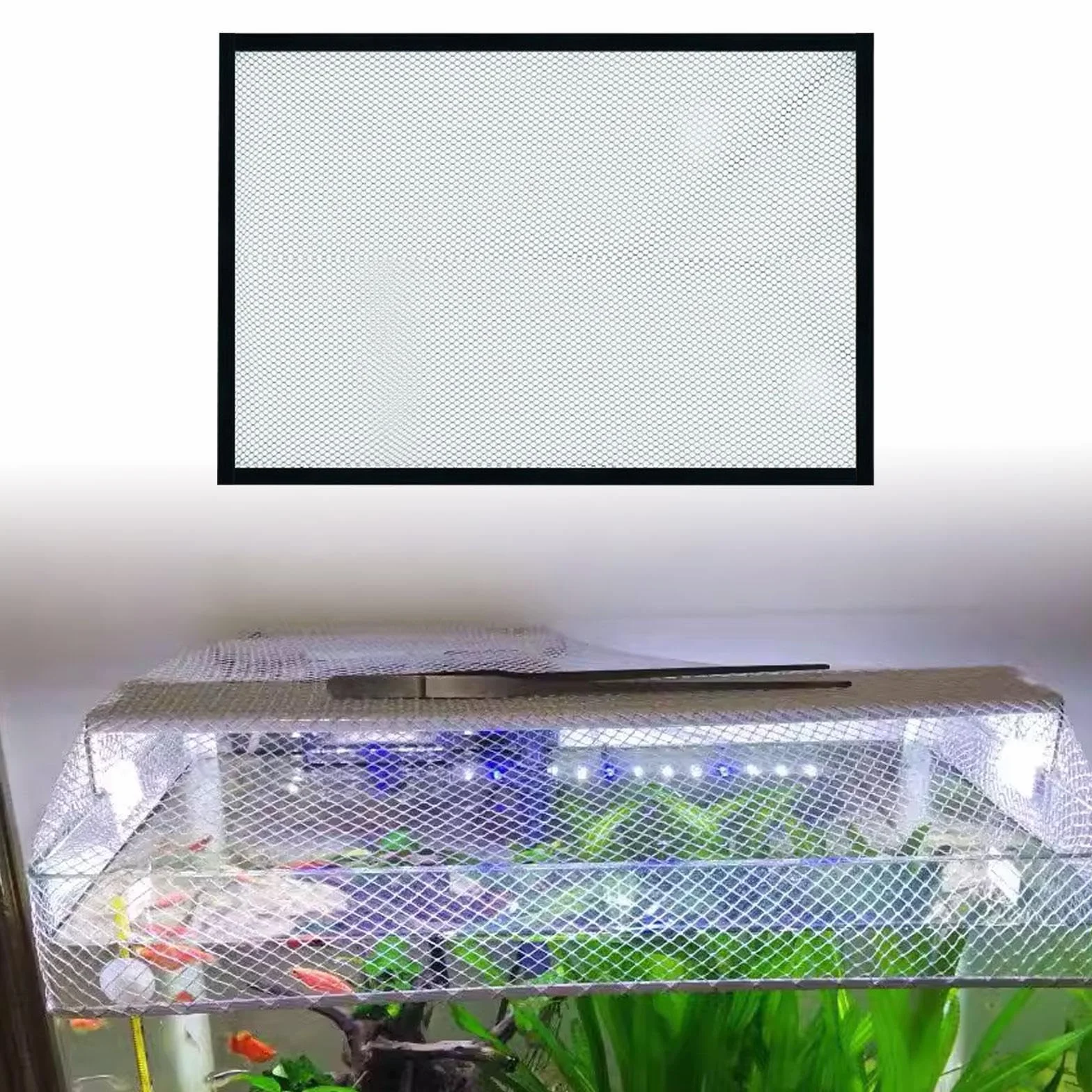 Red de Acuario Protector para Tanque de Peces Cubierta con Malla Fina Antibrincos Fácil de Ensamblar Y Duradera Adecuada para Mascotas Acuáti