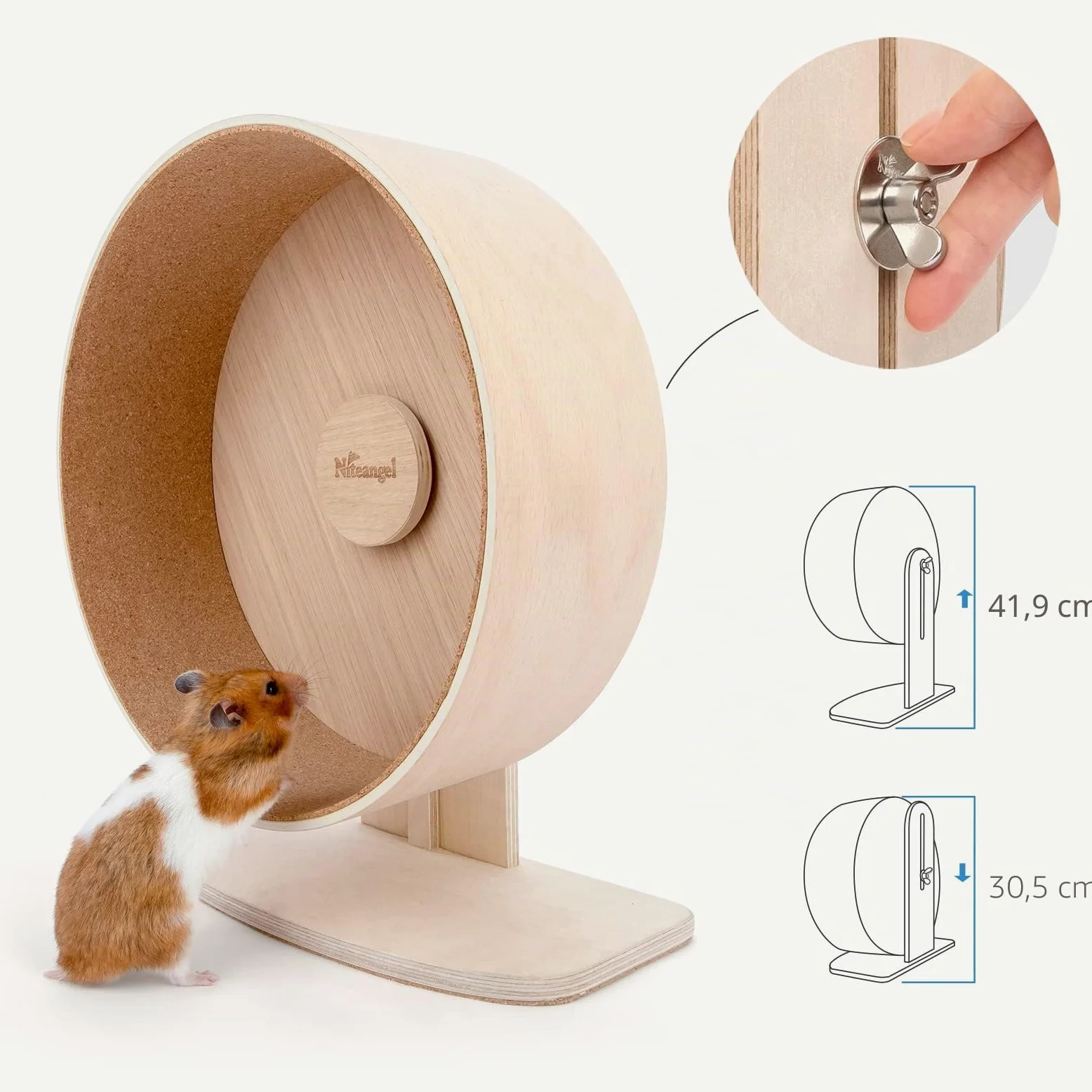 Niteangel Rueda de Ejercicio de Madera para hámster: Rueda silenciosa para hámsteres, Ratones jerbos y Otras Mascotas pequeñas de tamaño Similar (M)