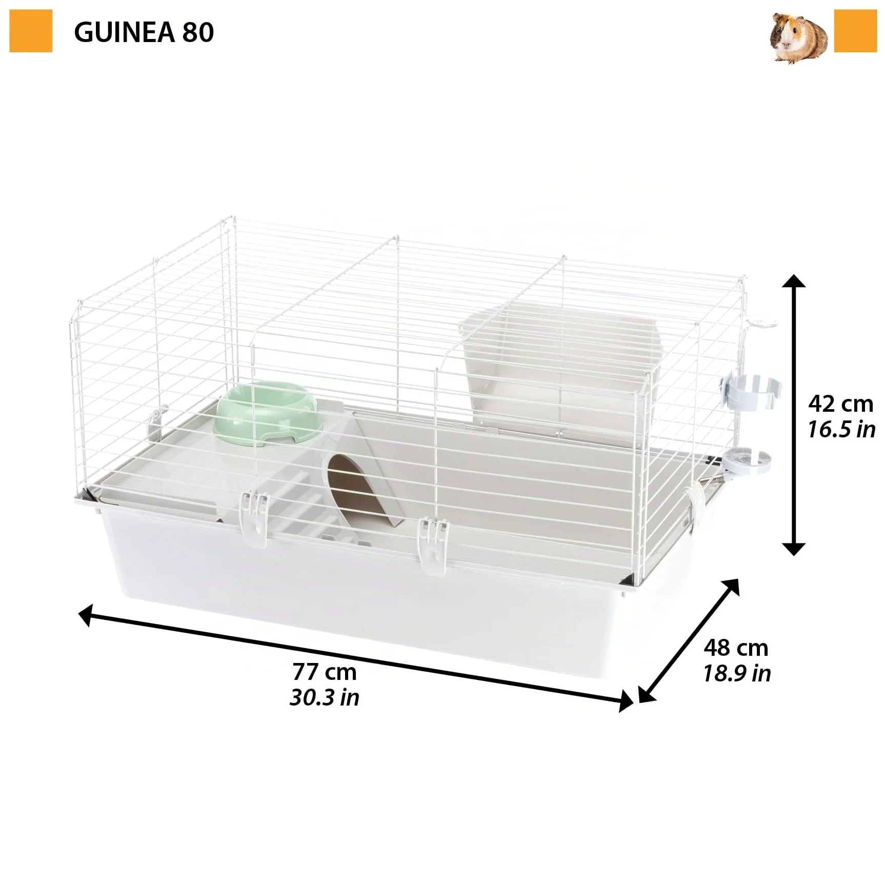 Ferplast Espaciosa Jaula para Conejillos de Indias CAVIE 80, Sistema de Cierre de Seguridad, Accesorios incluidos, de Alambre Pintado Gris y plástico, 77 x 48 x h 42 cm