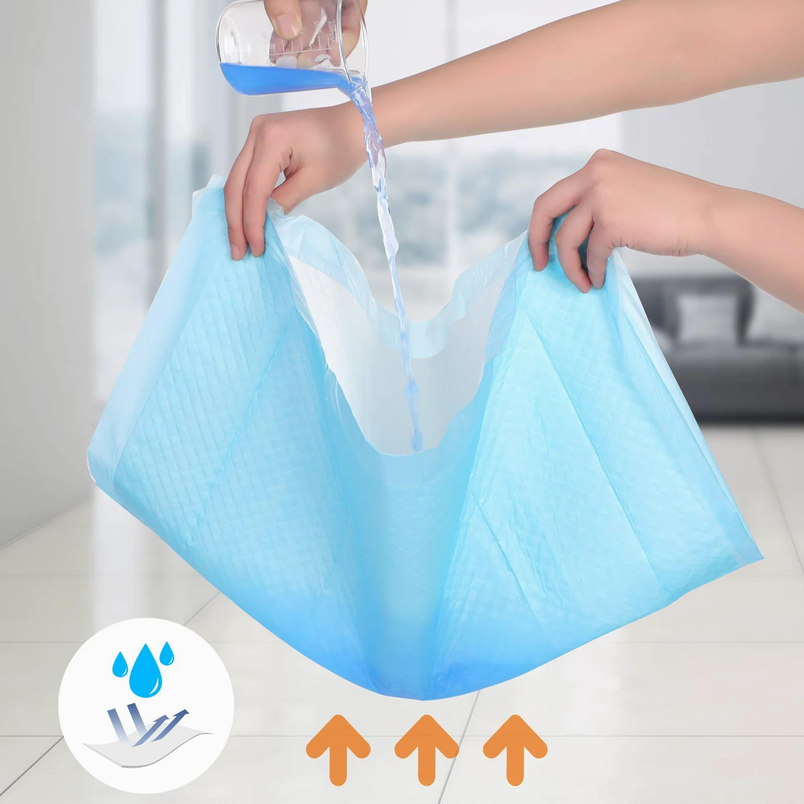FEANDREA 100 Almohadillas para Perros, 90 x 60 cm, Superficie de Secado Rápido, Transpirables, 5 Capas a Prueba de Fugas, Azul y Blanco PTD90B