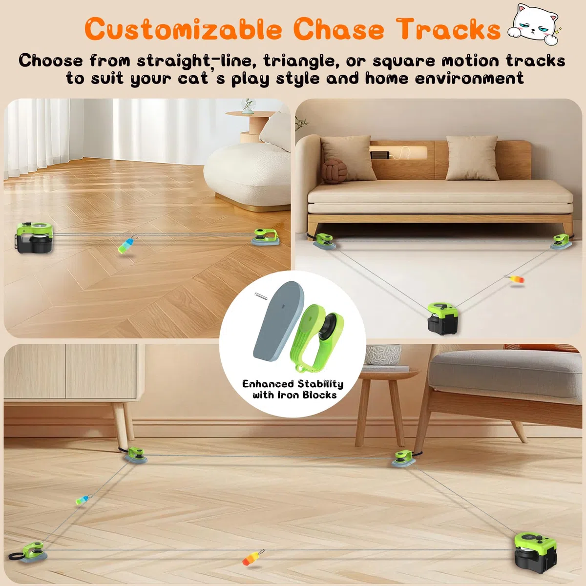 ITSHINY Juguete eléctrico para gatos, autoempleo con caminos ajustables, modos automáticos y manuales, recargable por USB