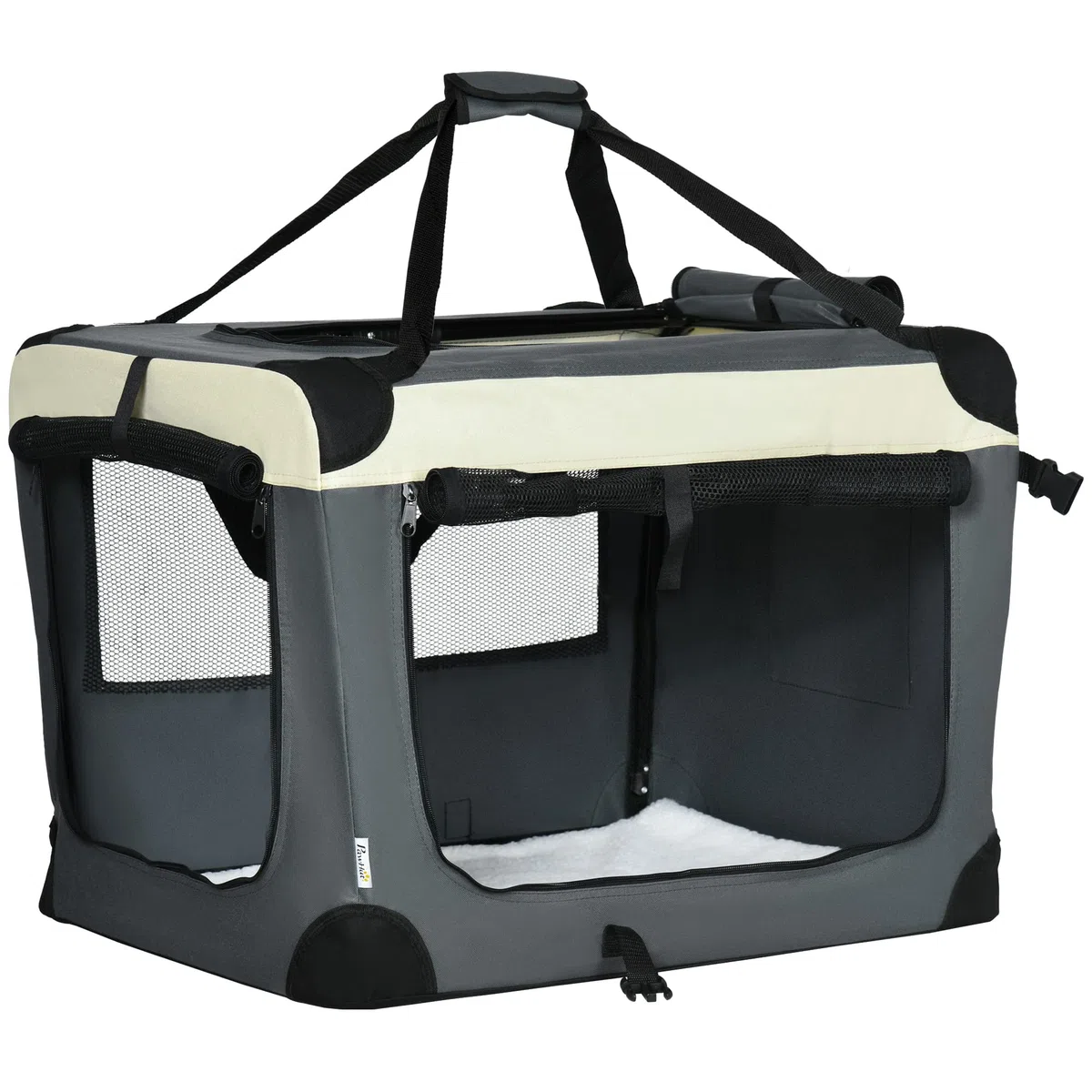 PawHut Bolsa de transporte plegable para mascotas de 70 cm, caja de viaje suave, transportador portátil para gatos con cojín, para gatos y perros pequeños, gris