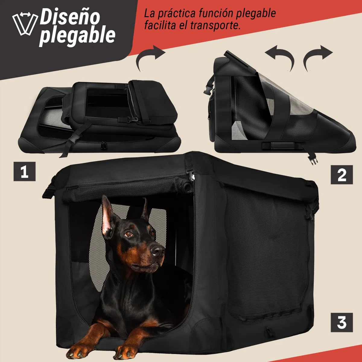 all Pets United® Transportín Plegable para Perros XL - 82x60x60 cm | Bolsa de transporte extensible - estructura de acero - nailon Oxford - apta para tren, coche y avión