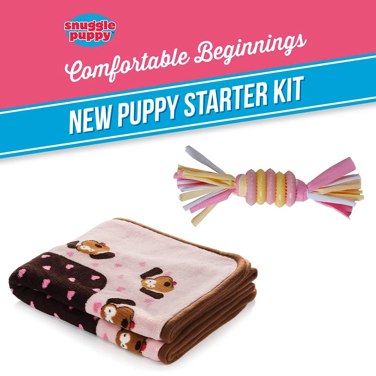 Snuggle Puppy Original Essentials - Kit de iniciación. Juguete para perro con latido del corazón y ayuda calmante con 3 paquetes de calor, juguete de dentición para cachorros, juguete masticable para