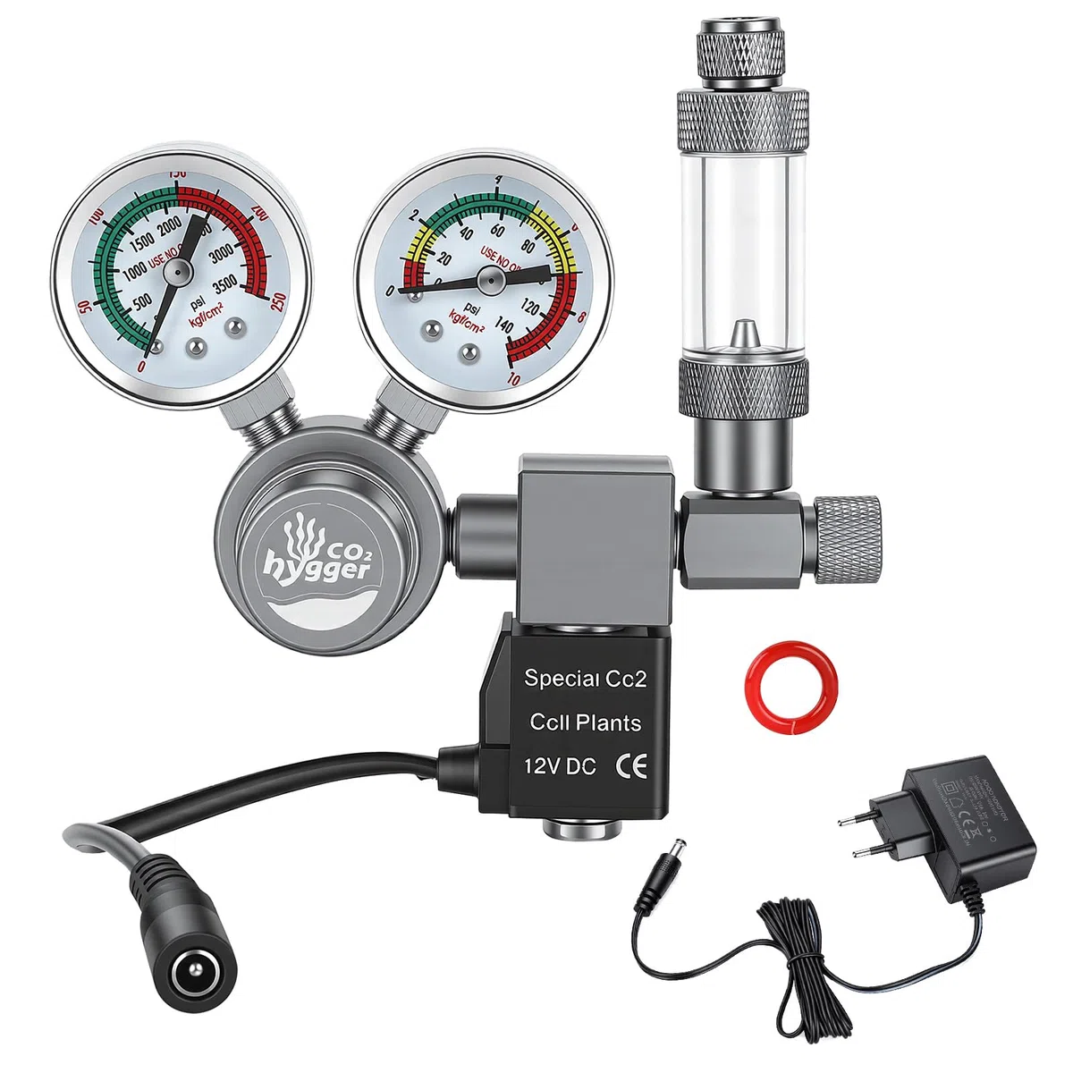 Regulador co2 Acuario DC Solenoide,co2 Regulator para Acuario Calibre Doble | Display preciso doble calibre, contador burbujas con válvula retención, Válvula aguja giratoria control preciso la salida gas