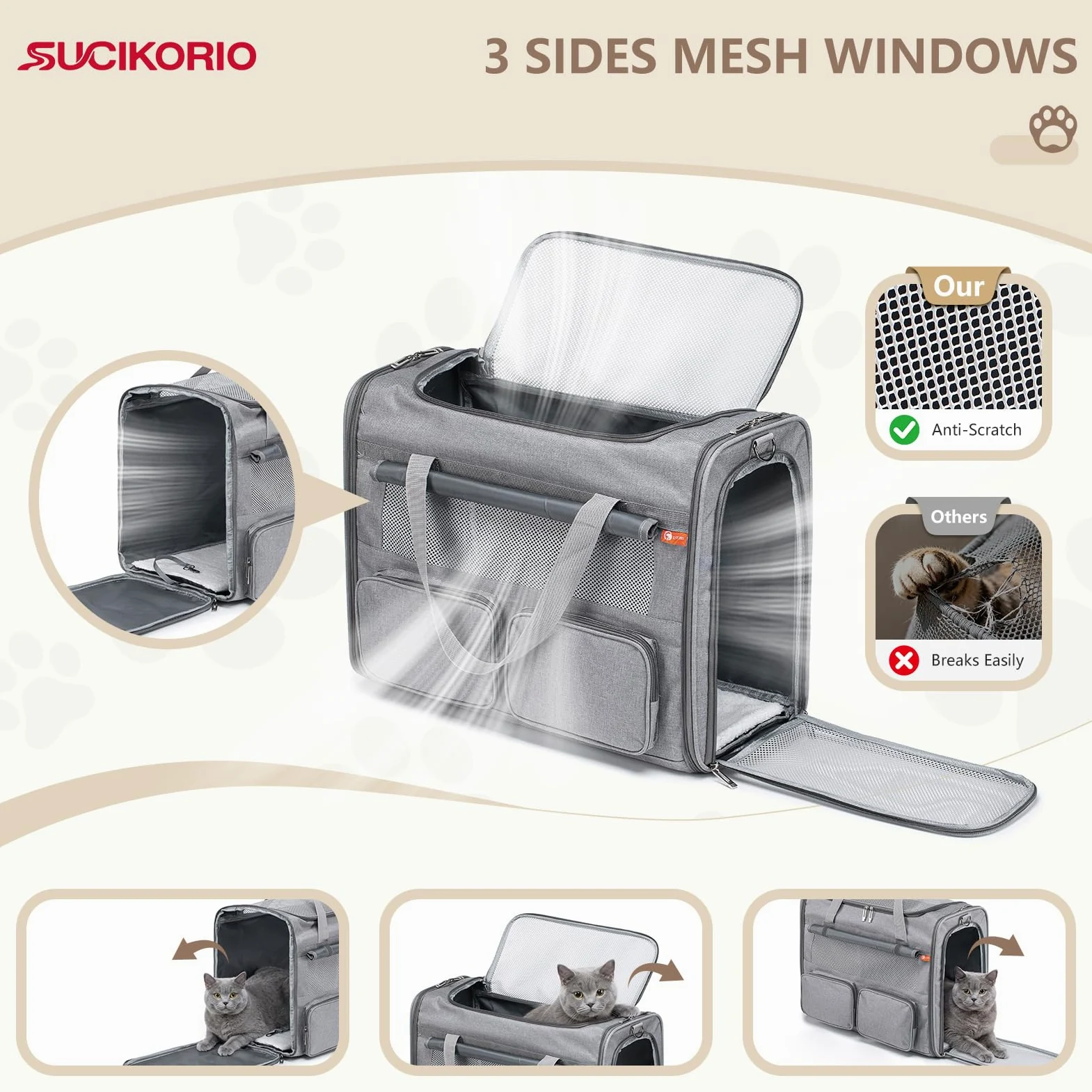 Transportin Gato Homologado 55x40x23cm Para Avion Cabina, Plegable Bolsa de Transportin Perro Grande Transpirable Cat Carrier con Bebedero Plegable Para Gatos y Perros, Air Europa Aerolineas