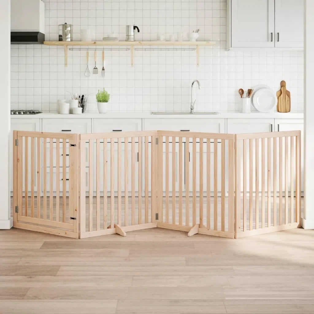 Puerta plegable para perros de madera de álamo de 320 cm, independiente, plegable, ideal como barrera para casa, apartamento, jardín, protección y seguridad para cachorros y perros