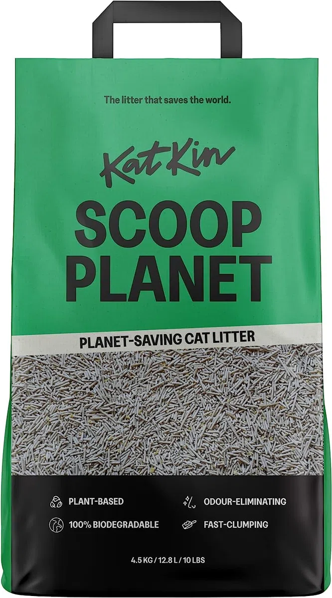 KatKin Scoop Planet Litter (bolsa de 4.5 kg/12.8 L): ahorro de planetas, a base de plantas, arena aglutinante para gatos hecha con fibra de guisante y mijo no tóxica, ecológica (2)