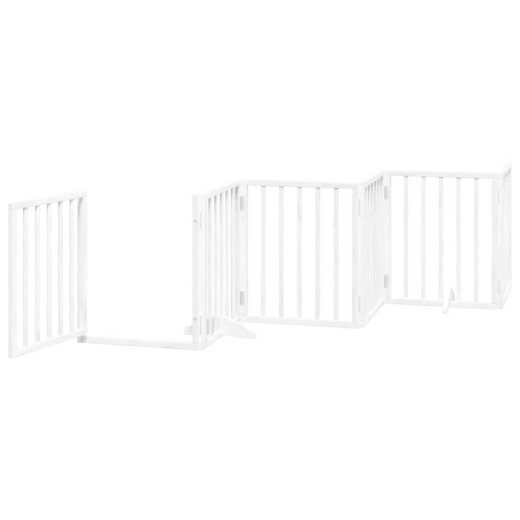 12-TLG. Puerta plegable para perros de madera de álamo blanca con puerta de 600 cm, independiente y portátil, barrera para interior y exterior, protección y seguridad para cachorros y perros