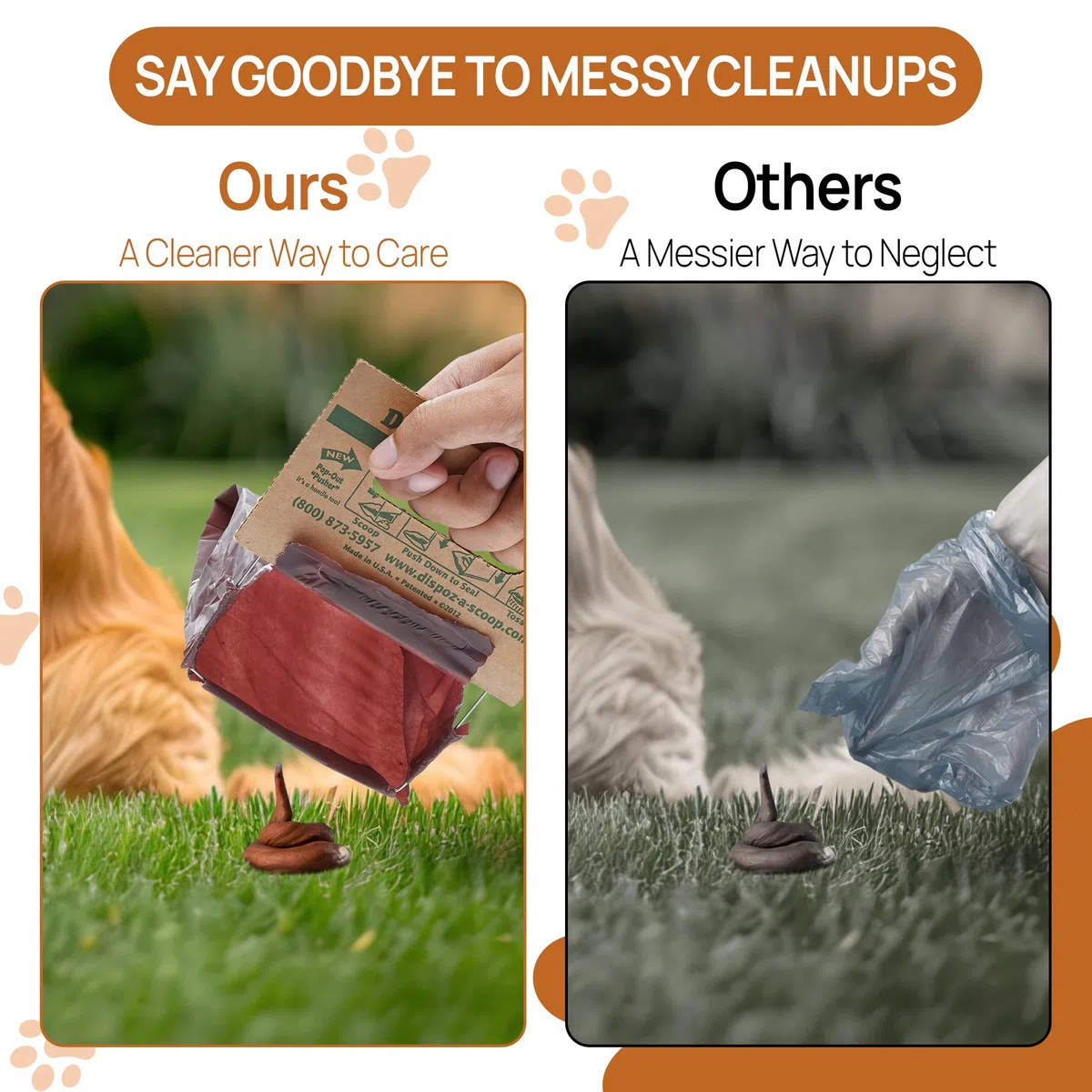 Dispoz-A-Scoop Bolsas para caca para perros (paquete de 96) | Scoopers fáciles de seguridad | Bolsas desechables para residuos de mascotas, cuchara y sello, sin perfume