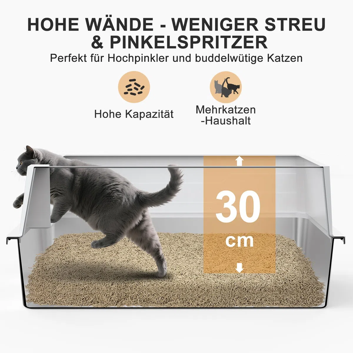 MIXJOY Arenero para Gatos de Acero Inoxidable XXXL - Extra Grande - 71 x 51 x 30 cm - Acero Inoxidable Adecuado para Razas de Gatos Grandes y Varios hogares Aptos para Gatos