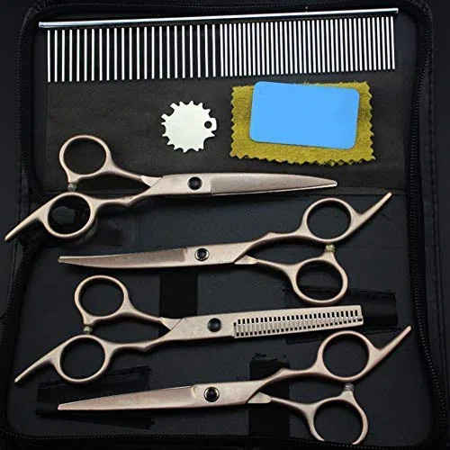 Tijeras De Peluquería Para Perros Tijeras De Peluquería Para Mascotas Kits De Tijeras De Peluquería Para Mascotas Profesionales, Tijeras De Corte Tijeras Curvas Tijeras Tijeras Estuche De Cuero