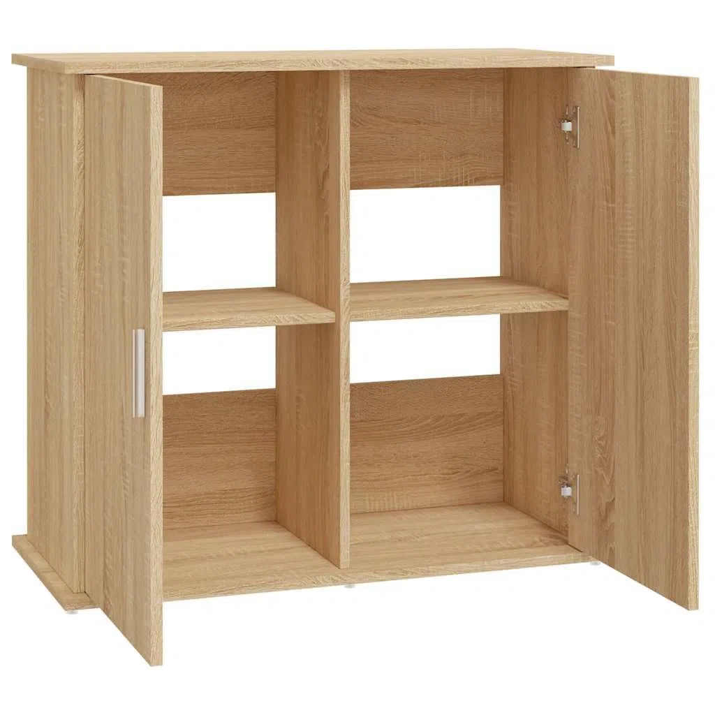 Soporte para acuario, roble Sonoma, madera de 81 x 36 x 73 cm, con espacio de almacenamiento, armario inferior estable para agua dulce y agua de mar, estantería con puertas para accesorios y