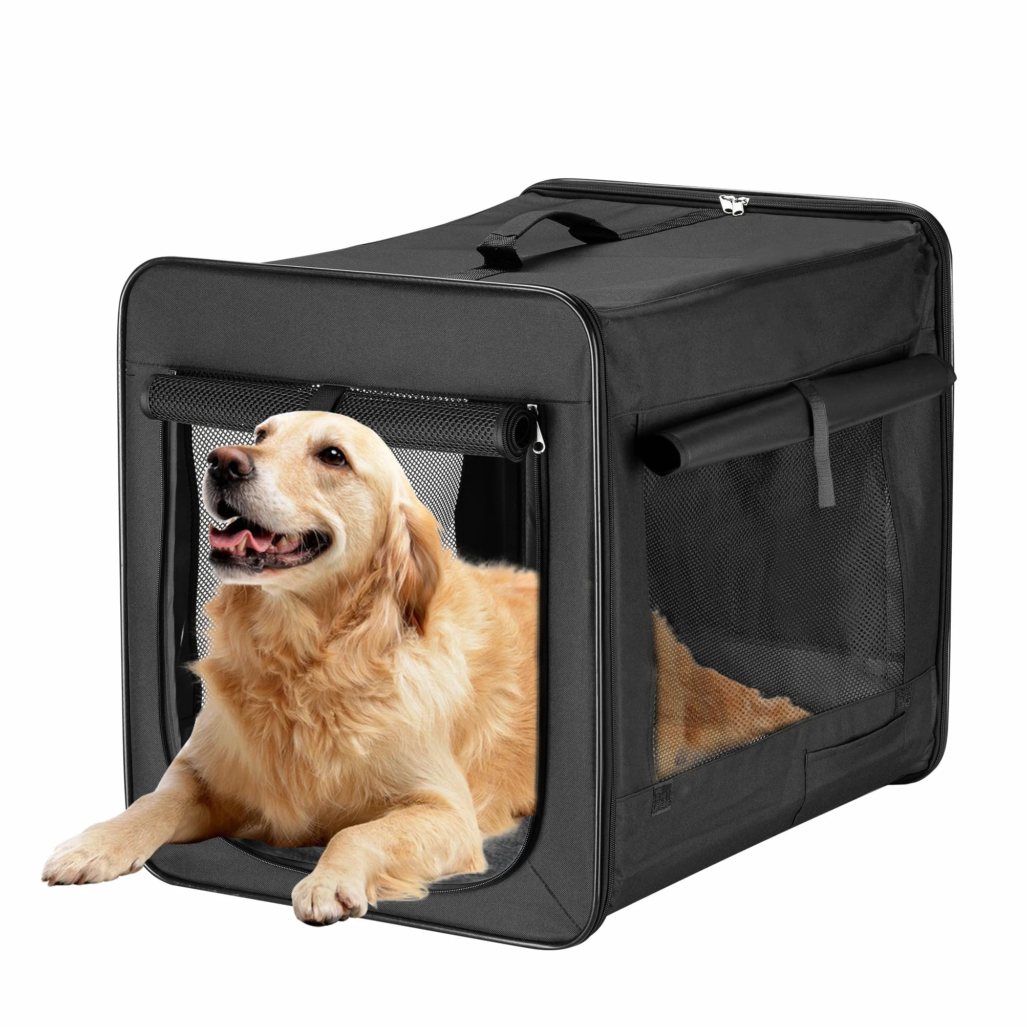 Wiltec Bolsa de Transporte Plegable Negra Mascotas Perro Gato, Talla XXL (106x71x81 cm), con cojín