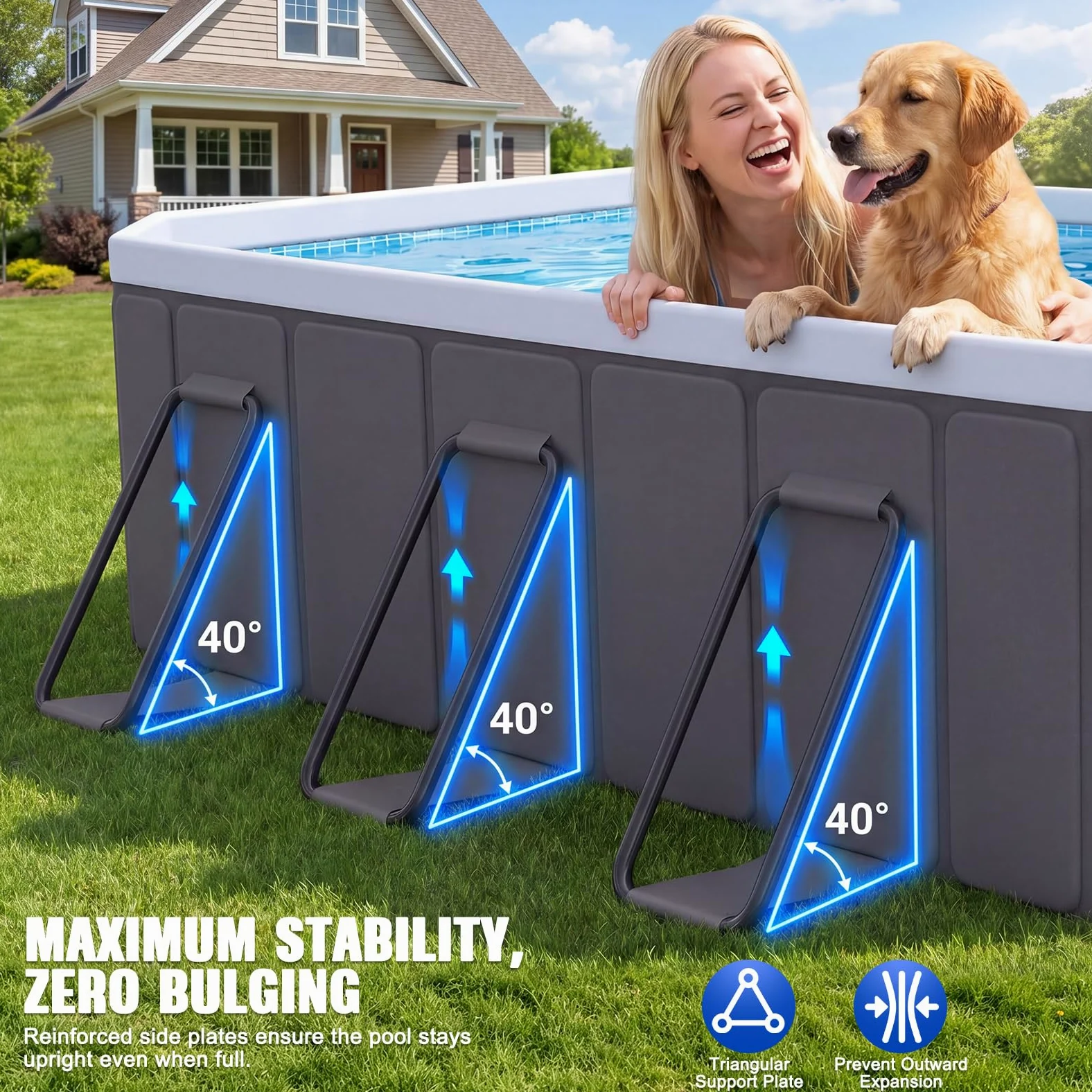 Piscina grande para perros grandes, tamaño exterior 200 x 135 x 50 cm, piscina plegable de lado duro con marco de acero, piscina no inflable para mascotas, fácil drenaje, puerto de filtro, gris