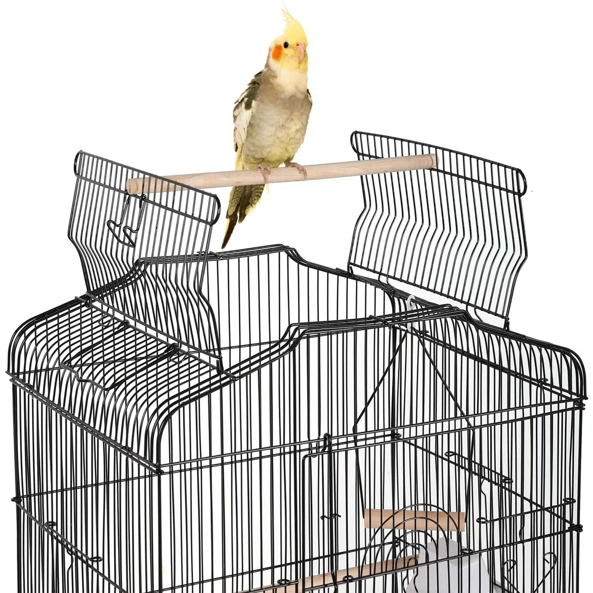 Yaheetech Jaula para Pájaros con Teche Abierto Jaula Aves Metal 46 x 35 x 104,5 cm Negro