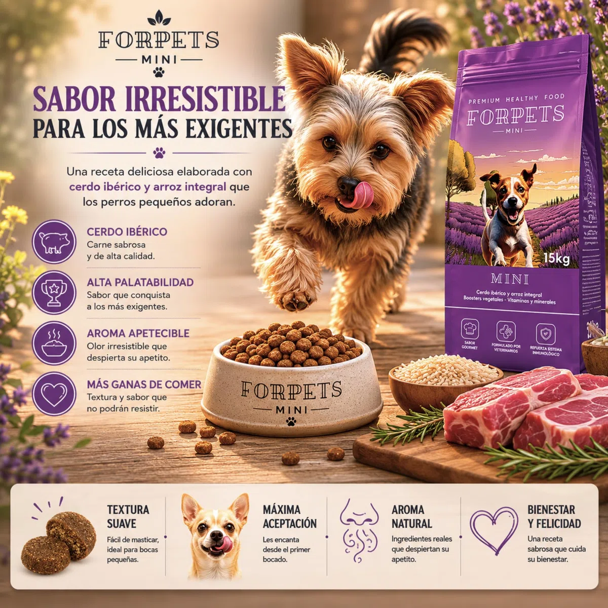 Pienso para Perros Pequeños 15 kg | Croqueta Pequeña Digestión Sensible y Estómago Delicado | Razas Pequeñas, Toy, Yorkshire y Pomerania | Cerdo Ibérico y Arroz Integral | FORPETS