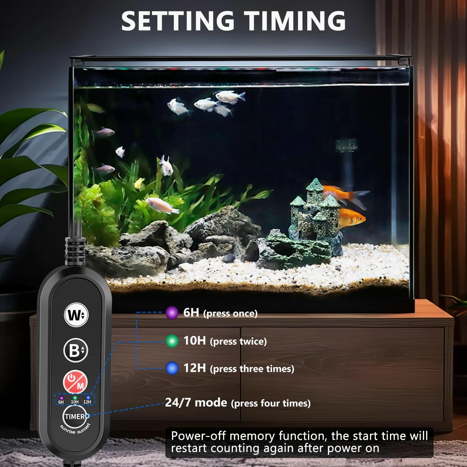 Iluminación de acuario, iluminación LED de espectro completo de acuario, 10 niveles de brillo ajustables, 22 W 24/7 modo de iluminación para cualquier clima, con soporte retráctil para acuarios de