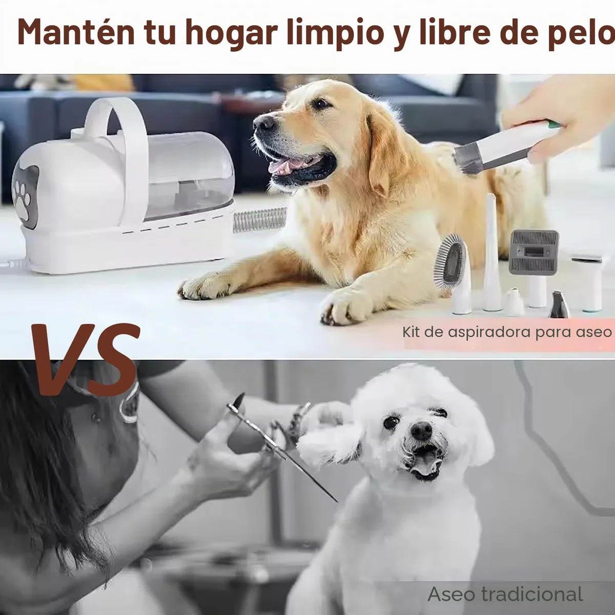 7 En 1 Maquina De Cortar Pelo Perro, Aspiradora Pelos Mascotas, 13000 Pa, 1l Capacidad, 3 Velocidades De Succión, Para Aspiradora De Pelo De Animales, Blanco