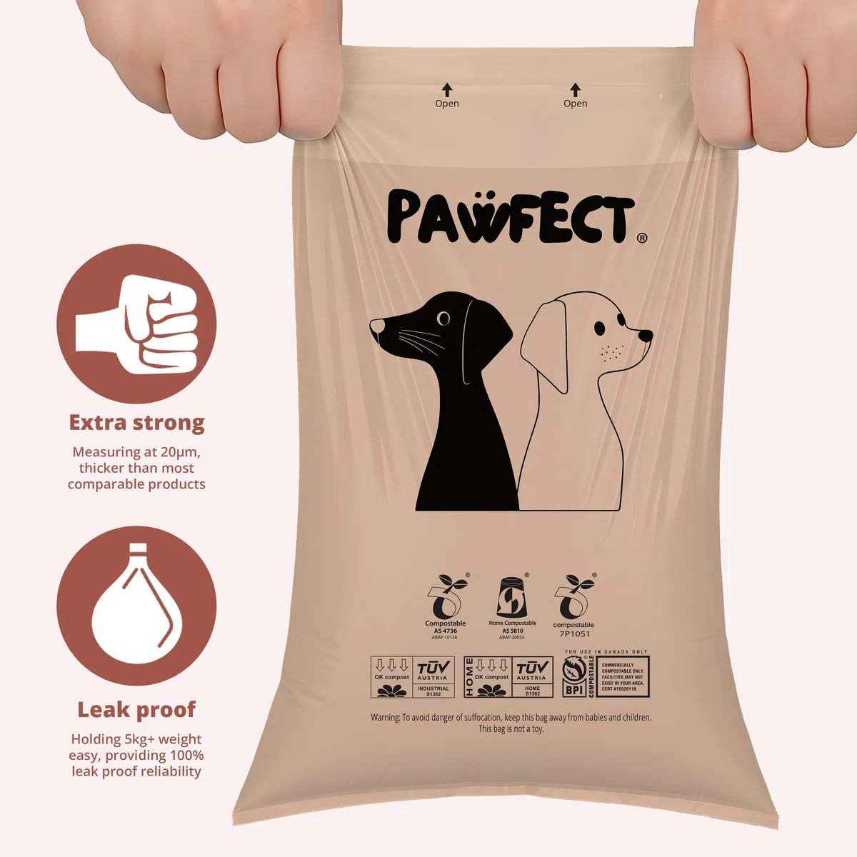 PAWFECT Bolsas compostables para excrementos de perro: 240 rollos de bolsas para excrementos, 100% compostables para el hogar, certificado BPI, bolsas biodegradables para perros, bolsas para perros