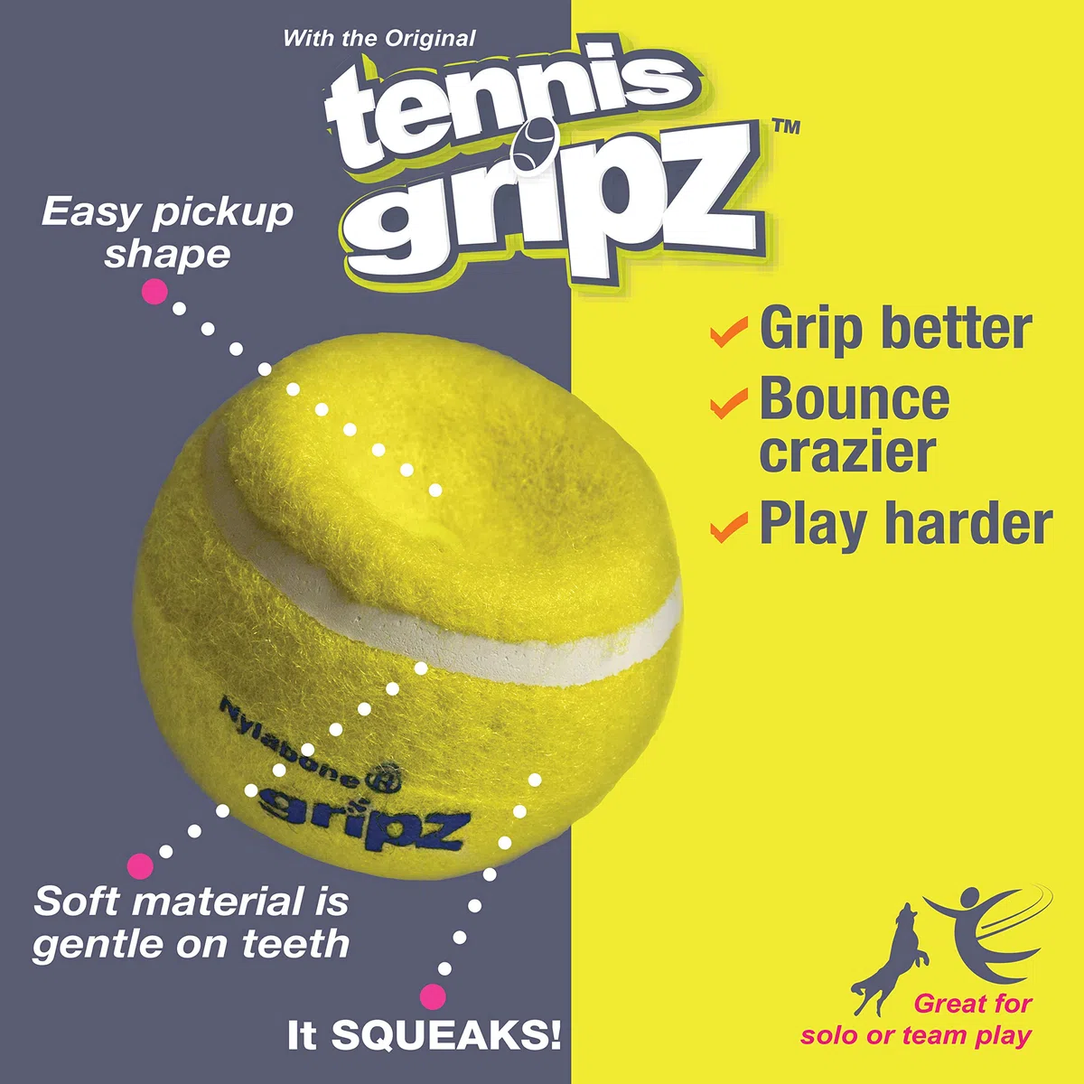 Nylabone Power Play - Pelota de tenis para perro, 3 unidades, tamaño mediano, 6,3 cm