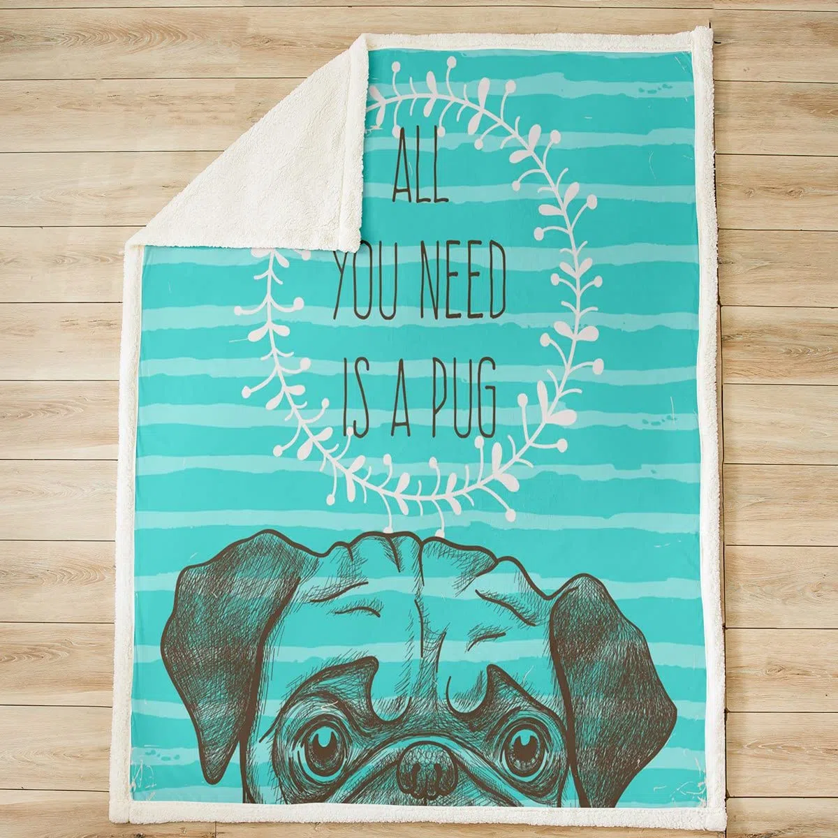 Manta de peluche para perros y niñas, para niños, niñas, de dibujos animados, para mascotas, pug y cachorros, manta difusa, para sofá cama, azul rey 87 x 94 pulgadas