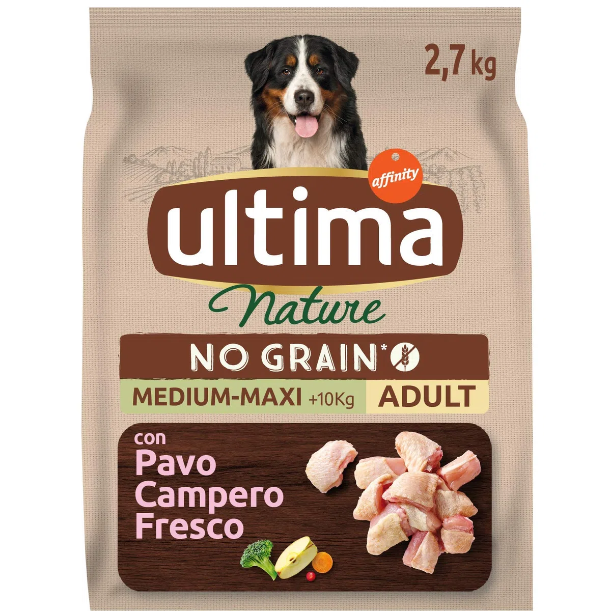 Ultima Nature No Grain Pienso para Perros Medium-Maxi sin Cereales con Pavo, Pack de 5 x 2.7kg - Total: 13.5kg