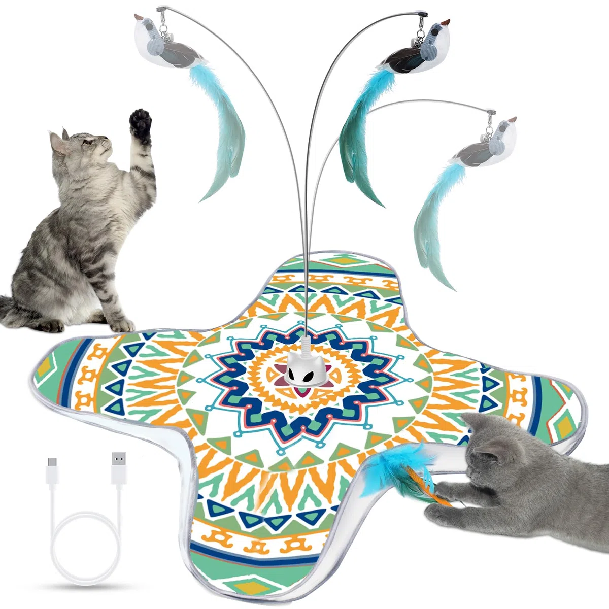 Juguete interactivo para gatos, juguetes recargables para gatos de interior, juguete automático de persecución de gatos, escondite, 2 modos, base de succión autosuficiente, juguetes de plumas