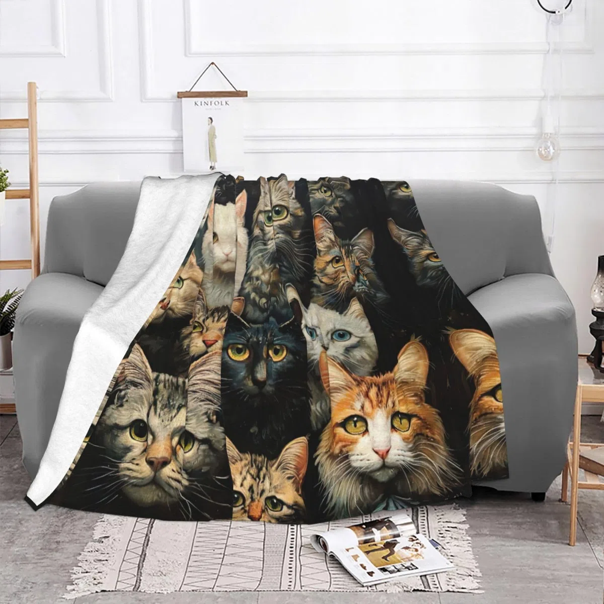 Manta de gato para sofá, cama, tamaño Queen, suave, ligera, afelpada, cálida y acogedora, manta de lujo