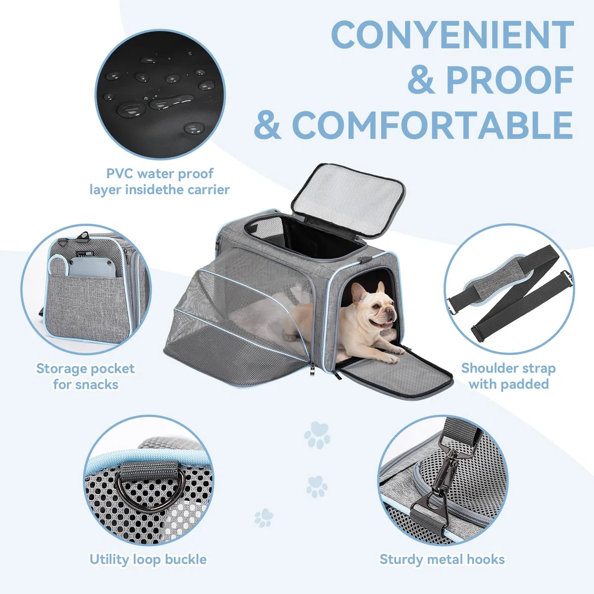 Petsfit - Transportín ampliable para perros, con forro polar, apto para la mayoría de aerolíneas, equipaje de mano, suave, plegable, con bolsillos