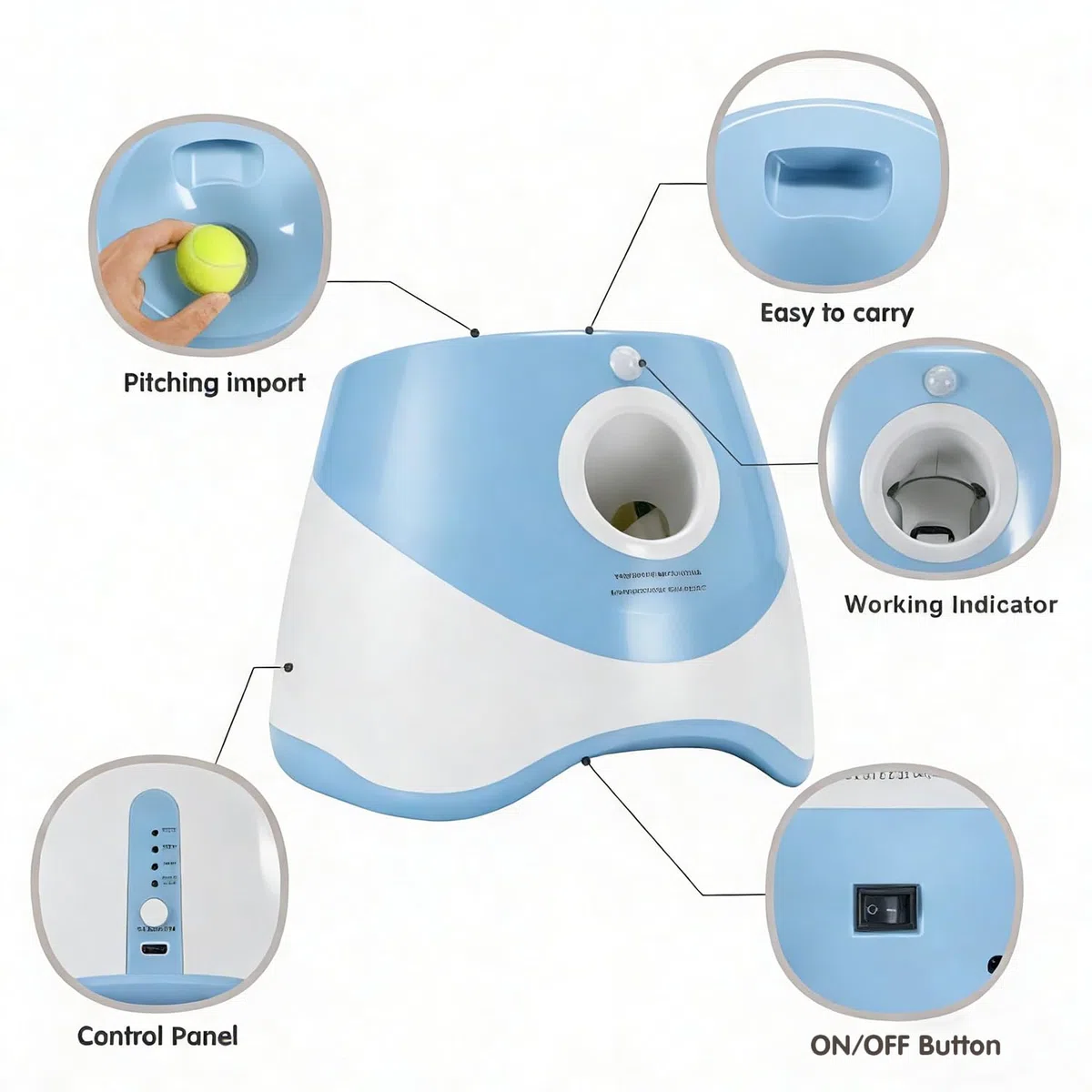 Lanzador de pelotas para perros con 12 pelotas de tenis, lanzador automático de pelotas de perro para interiores y exteriores, 3 distancias ajustables de 10 a 30 pies, máquina interactiva de
