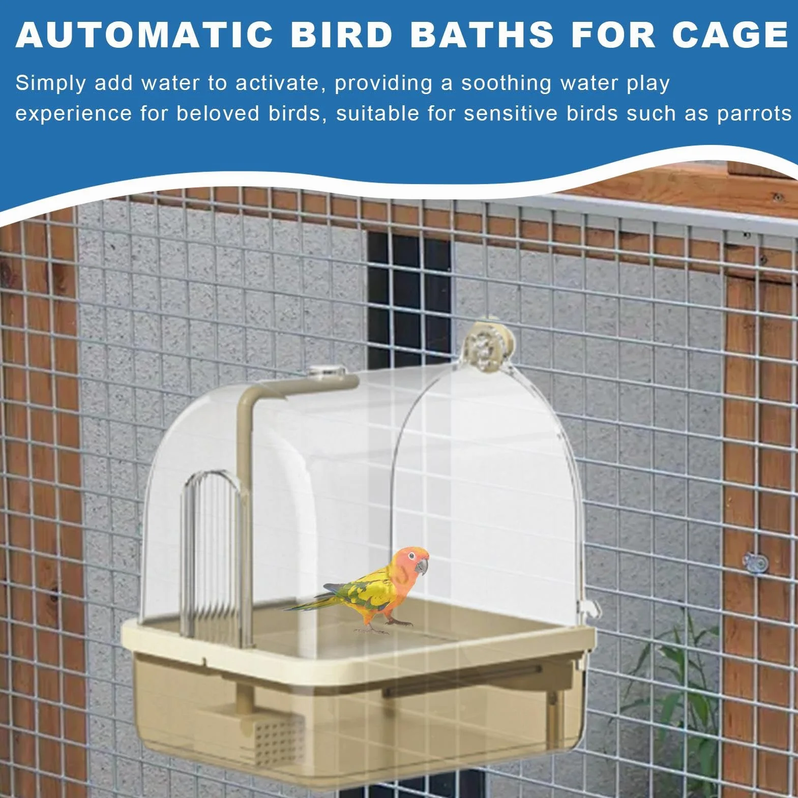 Bañera para Jaulas de Aves Bañera Automática Con Soporte Y Juegos | Baño Para Periquitos De Jaula Adecuado en Aviario Interior, Cría, Viajes, Exhibiciones y Espectáculos