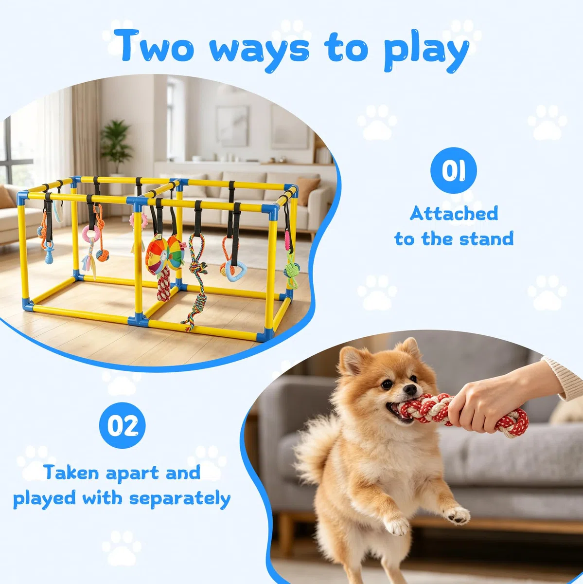 Gimnasio de juego para cachorros, juguetes interactivos de enriquecimiento para cachorros, centro de actividades de marco | Para perros pequeños, con 14 juguetes colgantes (juguetes esponjosos y masticables) (39.37 x 19.7 x 19.7 pulgadas)