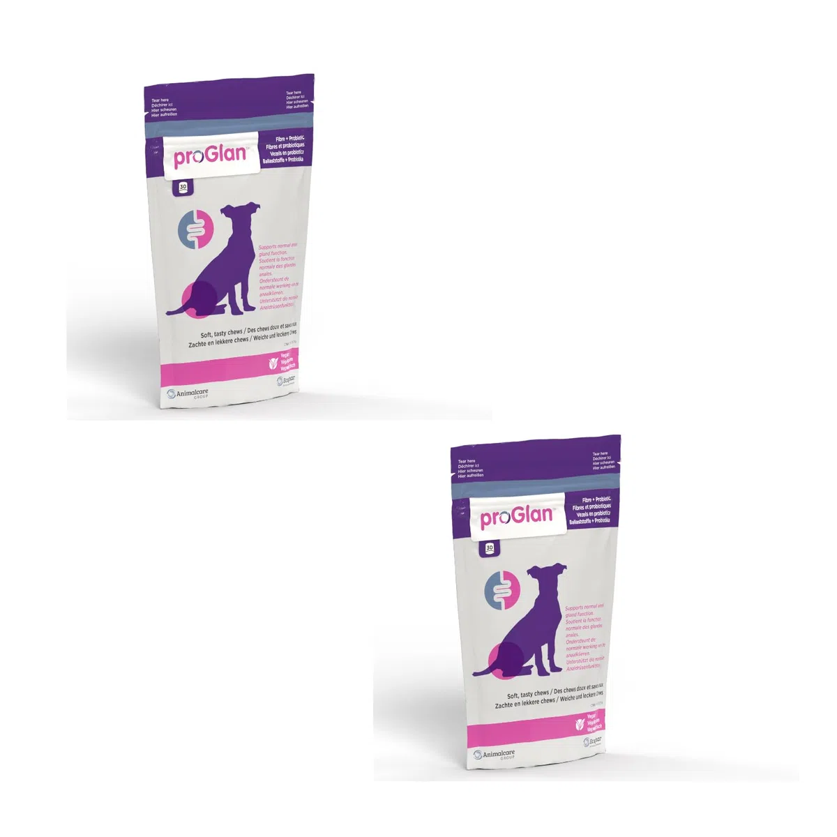 ecuphar proGlan Chews | Paquete Doble | 2 x 30 Unidades | Complemento alimenticio para Perros | para Mejorar la consistencia de Las heces y apoyar el Mecanismo de Vaciado de Las glándulas anales
