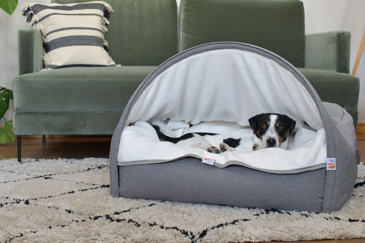 Sleepy Fox Snuggle - Manta para gatos y perros con forro polar Sherpa (60 x 80 cm), color gris